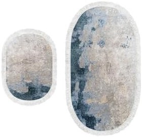 Resim Dijital Saçaklı Oval Klozet Takımı 1894 Desen 1, Mavi, 50 x 60 