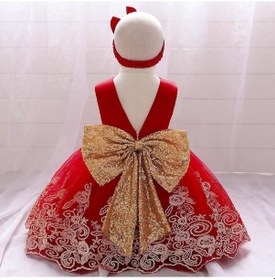 Resim Kırmızı 0-24m Kırmızı Bebek Kız Elbise Prenses Parti Rop Vaftiz Bebek Kız Yeni Yıl Giysileri 1 Yıl Doğum Günü Partisi Düğün Elbisesi Kırmızı 