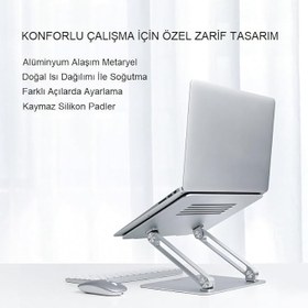 Resim TriLine Alüminyum Alaşım Laptop Standı, 10-17 inç MacBook ve Dizüstü Bilgisayar için, Ayarlanabilir Yükseklik, Kaymaz Silikon Pedli, 6 kg Taşıma Kapasiteli, Katlanabilir Tasarım 
