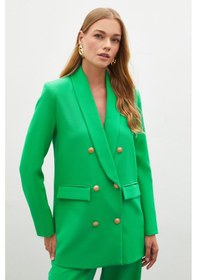 Resim Sateen Düğme Detaylı Kruvaze Ceket - Yeşil 
