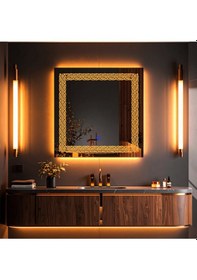 Resim Dorein Amber Led'li Lazer Kumlamalı Lavabo & Banyo Aynası Dokunmatik Sensörlü 60 X 60 Turuncu 