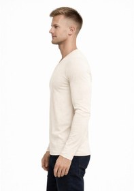 Resim Axxel Erkek Açık Krem Pamuklu Likralı Süprem Uzun Kollu T-shirt-d236 Açık Krem 