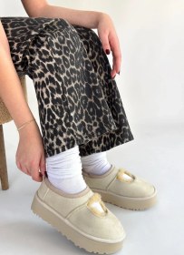 Resim Pabucmarketi Bej Süet Kürklü Kadın Düz Bootie Çok Renkli 