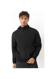 Resim Spor Erkek Kapüşonlu Su Ve Rüzgar Geçirmez Astarlı Oversize Yağmurluk-128 Siyah 