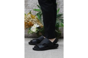 Resim Mehmet Mete 193 Siyah Axfor Comfort Hakiki Deri Erkek Sandalet Terlik 