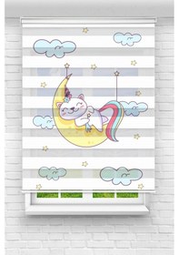 Resim Perdecizade Enxboy Uyuyan Kedi Dijital Baskılı Zebra Perde-cocuk Odası-stor Perde Pz-2546 Renkli 