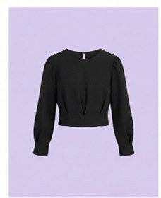 Resim Kız Çocuk Pileli Bisiklet Yaka Uzun Kol Crop Bluz - Siyah - 12 Yaş 