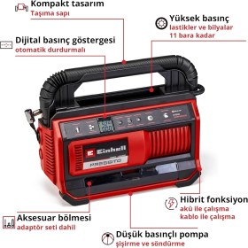 Resim Einhell Pressito 18/25 Power X-Change Hibrit Kompresör (18 V, Güç Kablosu Veya Akü ile Çalışır, Maks 