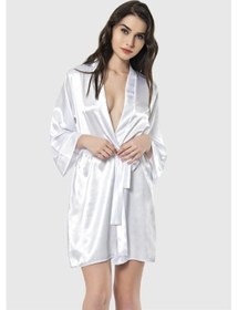 Resim Arias Closet Beyaz Kısa Saten Sabahlık Beyaz 