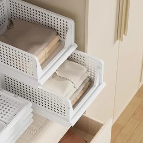 Resim 3 Adet Kayar Raf Elbise Dolap Içi Organizeri, Mutfak, Banyo, Çocuk Odası, Garaj ve Ardiye Için Üst Üste Dizilebilir Ünite, Kayar Raf Dolap Içi Kıyafet, Ev Aksesuarı Düzenleyici (Antrasit) 