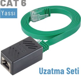 Resim Irenis CAT6 Kablo Uzatma Seti. Yassı Ethernet Kablo ve Ekleyici 10 M-Yeşil 