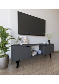 Resim Siena Ahşap Ayaklı Tv Ünitesi Antrasit Televizyon Konsolu 140 Cm Ekonomik Modül Sehpa 