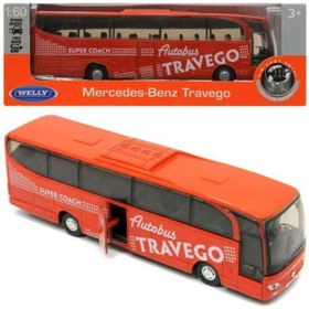Resim WELLY 1:60 Ölçek Mercedes Benz Travego Die-cast Metal Otobüs Kırmızı 