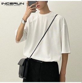 Resim Beyaz Japon ve Kore Tarzı Moda Erkek Kısa Kollu Gömlek Gevşek Üstler T-shirt Artı Boyutu S-5xl Incerun Beyaz 