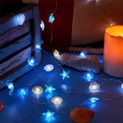 Resim 1pc Deniz Temalı LED Işık Zinciri - Kabuklu, Yıldız Balığı ve Deniz Atları ile - 20 LED, 200cm, Sıcak Beyaz Işık, Pille Çalışır (Pil Dahil Değil), Düğünler, Doğum Günü, Parti ve Noel Dekoru için Uygundur, Doğum Günü Partisi Dekoru | Deniz Temalı Dekor | Dayanıklı Plastik Işık, Deniz Dekoru 