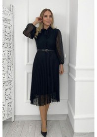 Resim Ges Moda G0015 Dantel Detay Piliseli Elbise Siyah-siyah Siyah 