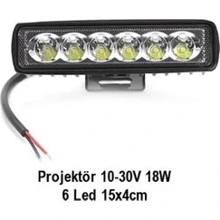 Resim Carub Off Road Çalışma Lambası Projektör 10-30V Smd 6 Led 18W 15.5X4 Cm 
