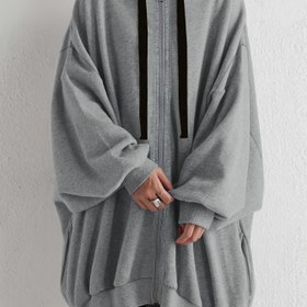 Resim Plus Beden, Kadınlar İçin Oversize Kapüşonlu Fermuarlı Sweatshirt - Tam Fermuar Ön Kapatmalı Hoodie, Makinede Yıkanabilir Kışlık Ceket, Gri/Neutre Tonlarda Günlük ve Resmi Etkinlikler için Rahat Kesim, Konfor Malzeme, Unisex Tarzı, Sokak Stili 