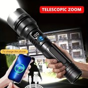 Resim 1 adet Yüksek Lümen LED El Feneri, Elde Taşınabilir Acil Aydınlatma Feneri, Güç Ekranı, USB Şarj, Teleskopik Yakınlaştırma Fonksiyonu ve 1200Mah Li-Ion Pil, Açık Kamp, Balıkçılık, Av, Yürüyüş ve Acil Durumlar için Uygun 