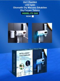 Resim Uv Steril Diş Macunu Sıkacağı Dispenseri 4 Lü Diş Fırçası Tutucu 