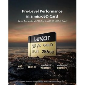 Resim Gold 256GB Mikro Sd Kart, Microsdxc Uhs-Iı Bellek Kartı, V60, U3, A1, C10 Microsd Kart, 280MB/S'YE Kadar Okuma, Drone/aksiyon Kamerası/uhs-Iı Taşınabilir Oyun Cihazı Için (LMSGOLD256G-BNNNG) 