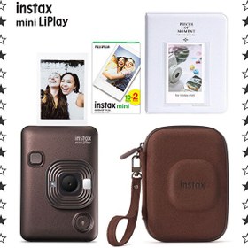 Resim Fujifilm Instax Mini LiPlay Deep Bronz Fotoğraf Makinesi 20'li Film Albüm ve Çanta Hediye Seti 