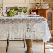 Resim El ile Yapılmıs Çiçekli Dantel Poliester Masa Örtüsü, Kare Fransız Vintage Dantel Kenar Tasarımı için Yemek, Kahve Masa ve Parti Dekorasyonu - 1adet Beyaz Masa Kumaşı Ev ve Restoran için Uygun 