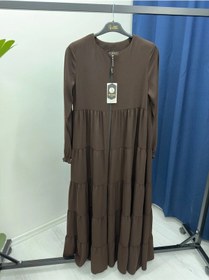 Resim Nevayla Moda Mevlana Kesim Kat Katlı Ferace Medine İpeği Kahverengi 