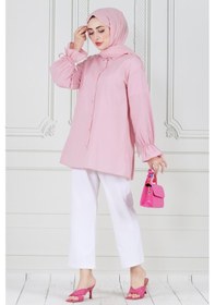 Resim Sevitli Arkası Pileli Kolu Büzgülü Tunik-pembe-3664-pembe Pembe 