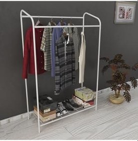 Resim Armin Çiftli Beyaz Konfeksiyon Askısı Butik Konsept Elbise Askılığı 