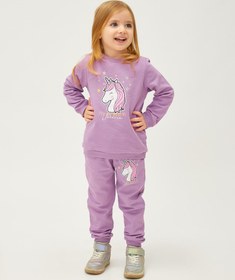 Resim Kız Bebek Unicorn Baskılı Jogger Eşofman Altı Beli Lastikli Pamuklu Şardonlu 