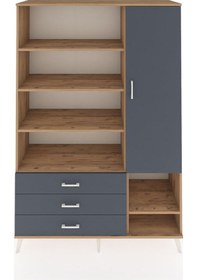 Resim Hyperion Dolap 9 Raflı 3 Çekmeceli Tek Kapaklı 132x44x195 Çam-antrasit/antrasit Antrasıt/antrasıt 