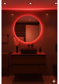 Resim Digital Hayat Kırmızı Led Işıklı Yuvarlak Ayna Dekoratif Banyo Makyaj Aynası 50cm - 80cm Kırmızı 
