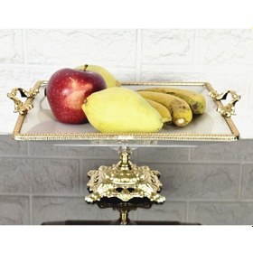 Resim Porselen Büyük Sade Kare Servis Tabağı-sunumluk Döküm Gold Çerçeve Ve Ayaklı 27cm Beyaz 