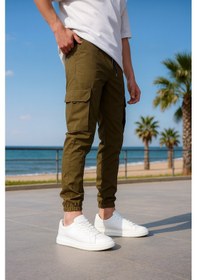 Resim Kargo Cepli Paraşüt Kumaş Haki Renk Erkek Pantolon-1818 haki 