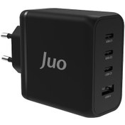 Resim Juo 100W 4 Portlu USB-C + USB-A GaN Şarj Aleti iPhone & Macbook & Notebook Uyumlu PD Type-C Hızlı Şarj Cihazı Siyah 