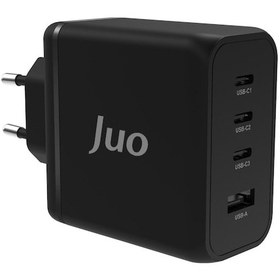 Resim Juo 100W 4 Portlu USB-C + USB-A GaN Şarj Aleti iPhone & Macbook & Notebook Uyumlu PD Type-C Hızlı Şarj Cihazı Siyah 