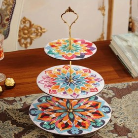 Resim Özbience Çiçek Desenli Elmas Kendin Yap Boyama Tatlı Standı, 3 Katlı Cupcake Tepsi 