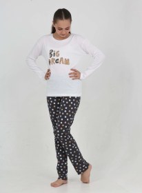 Resim Toontoy Kız Çocuk Big Dream Baskılı Pijama Takım Beyaz 