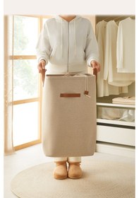 Resim Ocean Home Textile Ağzı Büzgülü Bej Renk Çamaşır Sepeti 36 x 36 x 57 cm 