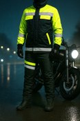 Resim DRC Outdoor Su Rüzgar Geçirmez Reflektörlü Motorcu Lacivert Soğuk Hava Mont Pantolon Takım 