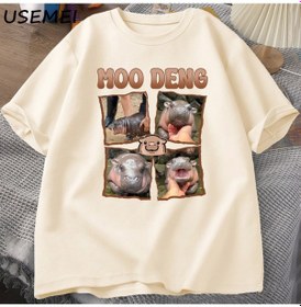 Resim Flood Of Style Moo Deng Rap T Shirt Seviyorum Moo Deng Komik Bebek Hippo Sevgilisi T-shirt Rahat Pamuk Erkek Haki 