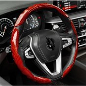 Resim Xuweiwei 3'lü Paket Karbon Fiber Direksiyon Kılıfı, Universal Kaymaz 14-16 İnç Araç İçi Aksesuar Kırmızı 