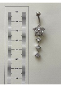 Resim 316 L Cerrahi Çelik Anti Alerjik 10 Mm Kristal Taşlı Sallantılı Çiçek Model Göbek Piercingi Kristal Gümüş 