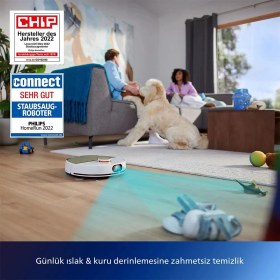 Resim Philips Premium Homerun 7000 Serisi Islak ve Kuru Robot Süpürge Beyaz-Gri-Gold, Luciole Lambader Hediye 