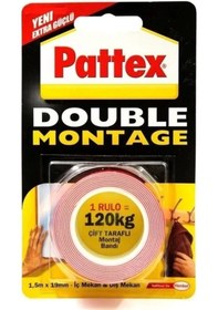 Resim Pattex Çift Tataflı Montaj Bantı Double 19mm X 1,5m 