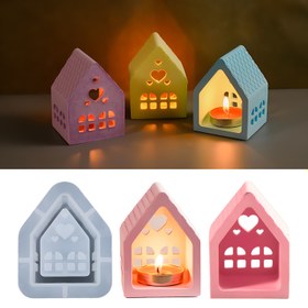 Resim 1 Adet Kalp Ev Silikon Mum Kalıbı - Pencere Kesikli Çay Işığı Tutucu, Yeniden Kullanılabilir DIY Çimento El Sanatları Kalıbı, Ev Dekoru, Düğün & Sevgililer Günü Hediye Fikirleri (Pastel Renkler), Yaratıcı Tasarım, Pürüzsüz Dokulu 