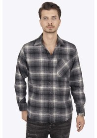 Resim Gri Beyaz Geçişli Over Oduncu Erkek Gömlek + Kutulu Beyaz 