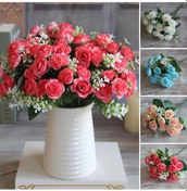 Resim Şarap Kırmızısı 1 Buket Simülasyon Gül Sulama Yok Canlı Süs Parlak Renkli Yapay Çiçekler Ev Güzelleştirme 