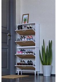 Resim Eliusta Berry Meşe 8 Raflı 4 Düşer Kapaklı Ayakkabılık 72 Cm Genişlik X 168x26 Cm Ayakkabılık Meşe 